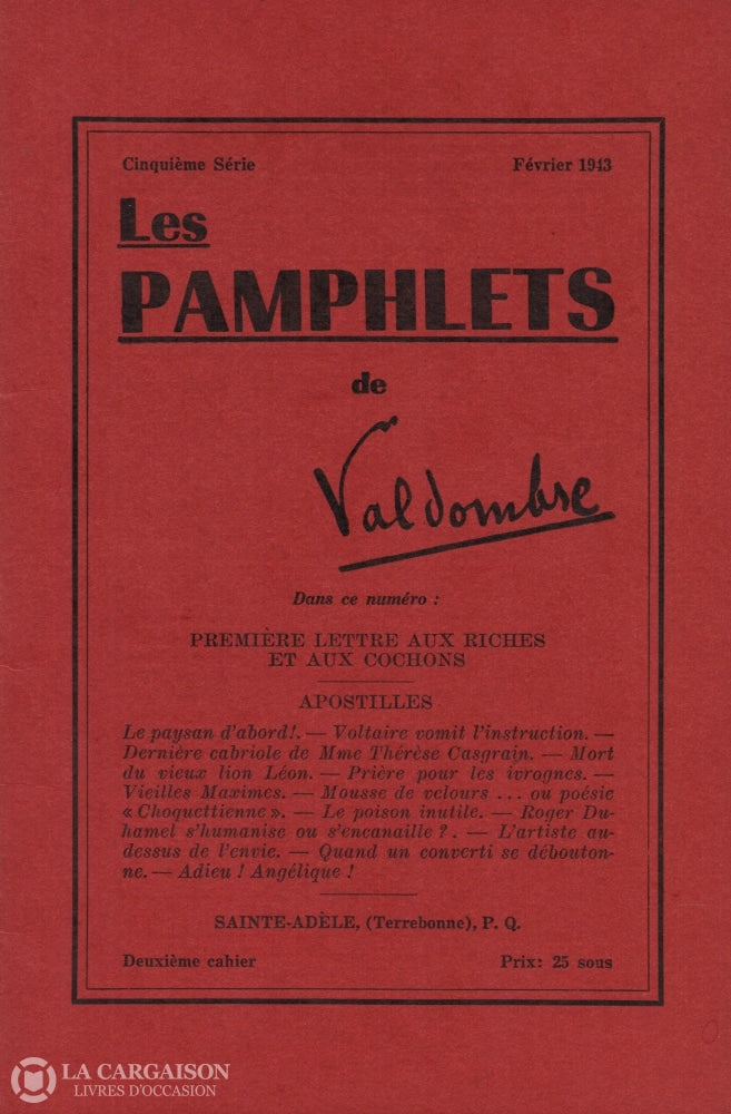 Grignon Claude-Henri (Valdombre). Pamphlets De Valdombre (Les) - Cinquième Série:  Février 1943