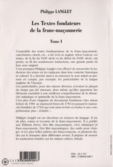 Langlet Philippe. Textes Fondateurs De La Franc-Maçonnerie (Les) - Tome 01 Livre