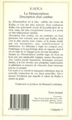 KAFKA, FRANZ. La métamorphose suivi de Description d'un combat